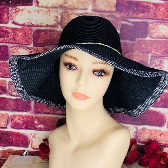 Scala Pronto Black Floppy Straw Boho Beach Hat - Picture 1 of 8